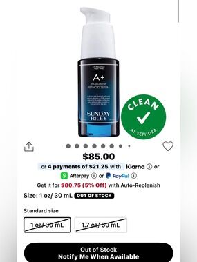 Sunday Riley Mini A+ High-Dose Retinol Serum - Blue & White